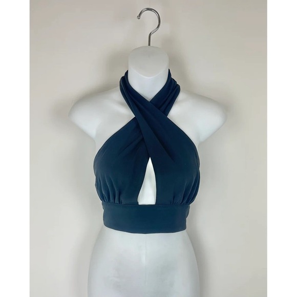 Dissh black crop top with a criss cross halter tie neckline - Picture 2 of 3